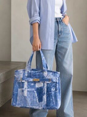 Boatkin Denim Print Tote Bag - Everyday Carryall